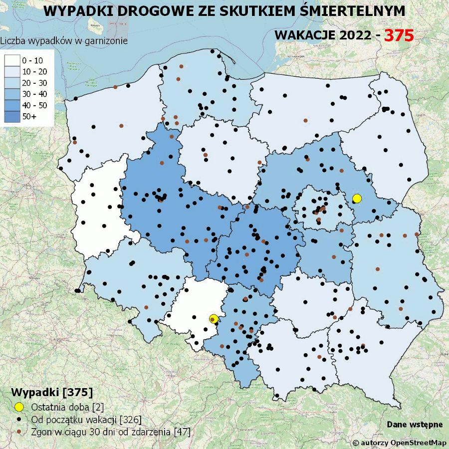 Policyjna mapa wypadków drogowych ze skutkiem śmiertelnym