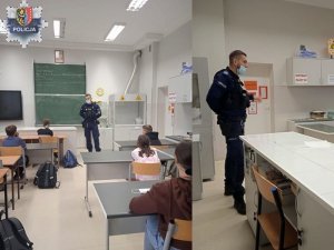 Dzielnicowy rozmawiał z uczniami o zawodzie policjanta