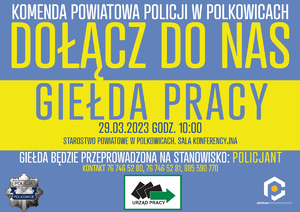 29 marca spotkajmy się na giełdzie pracy - Przyjdź i dowiedz się jak zostać polkowickim policjantem