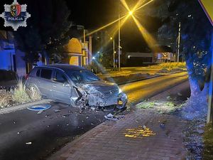 Nietrzeźwy kierowca stracił panowanie nad pojazdem i uderzył w drzewo w centrum Polkowic