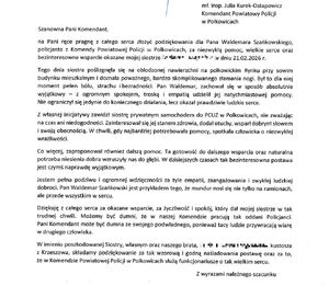 podziękowania dla funkcjonariusza