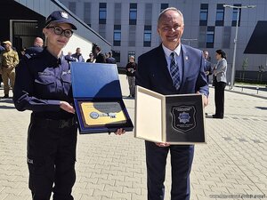 mł.insp. Julia Kurek- Ostapowicz - Komendant Powiatowy Policji w Polkowicach oraz Burmistrz Polkowic - Wiesław Wabik