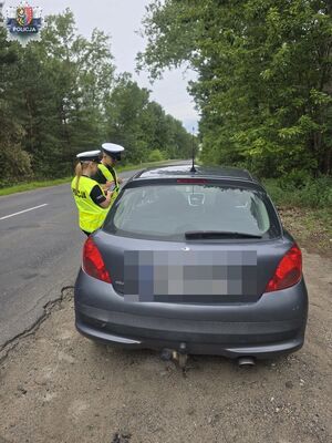 Policjanci kontrolują samochód