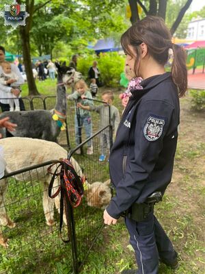 Policjantka stoi przy alpace