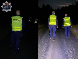 Policjanci podczas nocnych poszukiwań w lesie pomiędzy miejscowościami Wysoka i Jakubowo Lubińskie